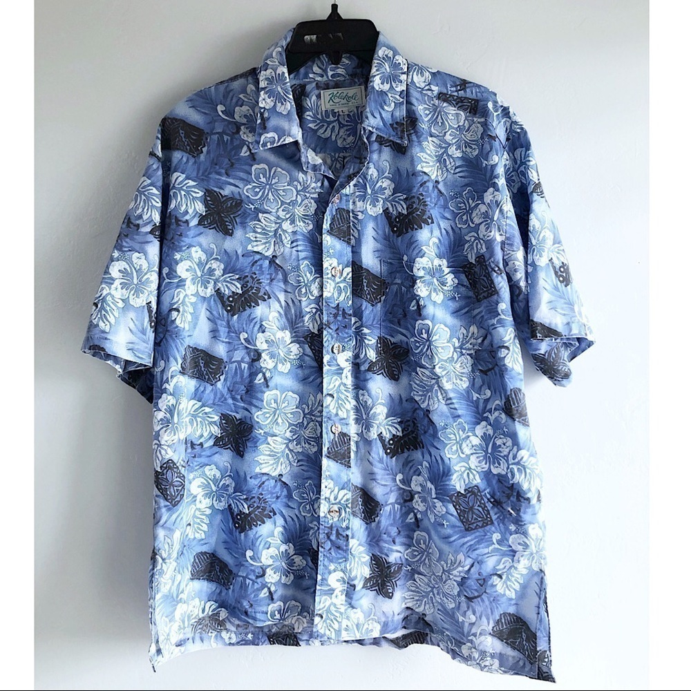 Kole Kole Vintage Blue Tropical Hawaiian Shirt L